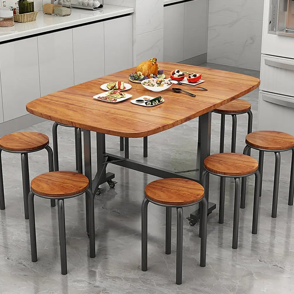 Table Drop Leaf Dining Table - 47" Solid Wooden Kitchen Table with 6 Wheels (Brown)