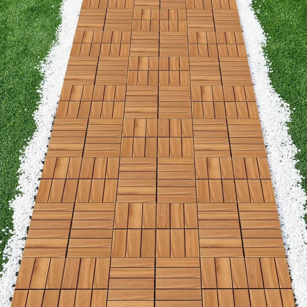 Garden floor, 108 pieces of Acacia wood, anti slip surface interlocking deck bricks, easy to buckle waterproof, garden floor