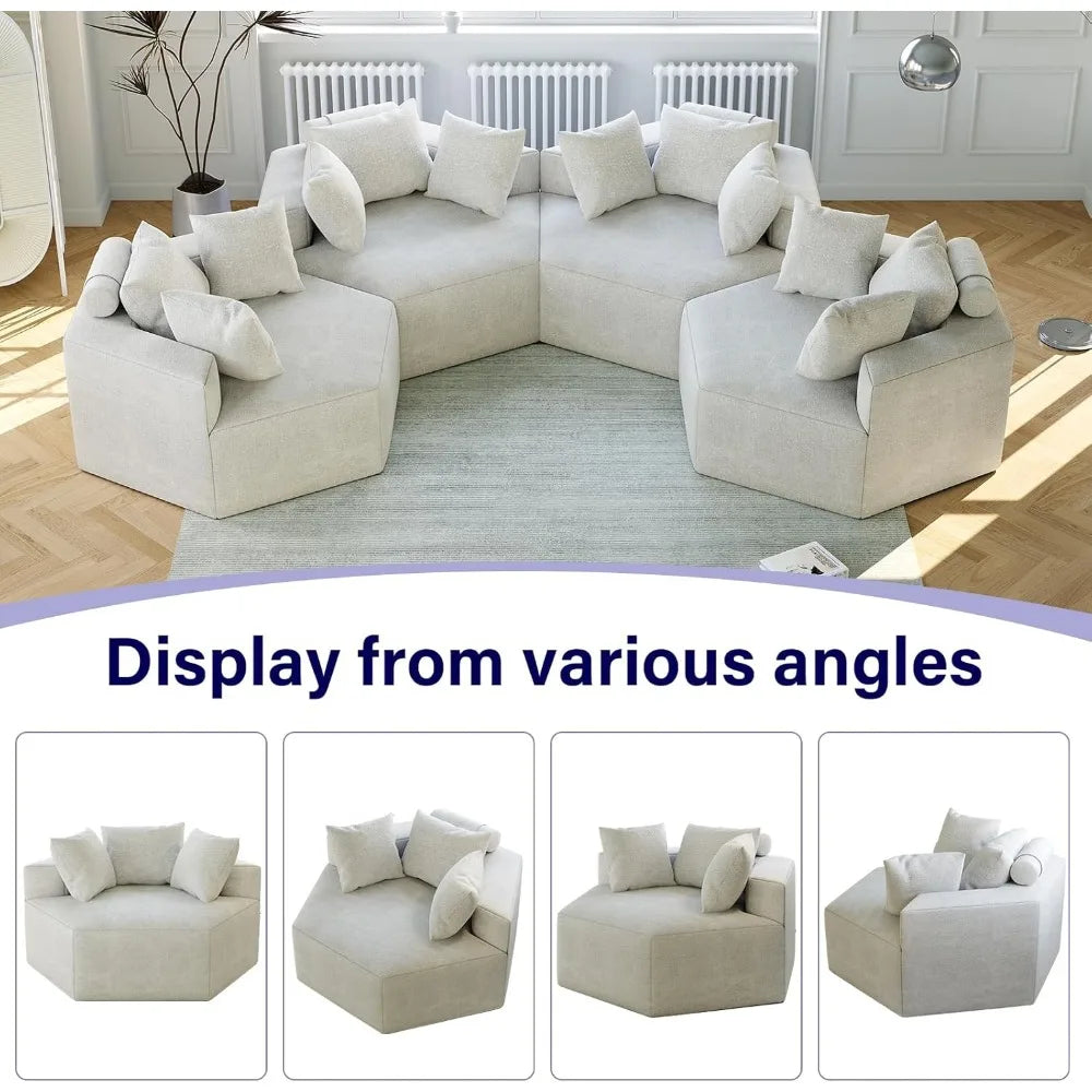 Single Sofa, Oversized Chaise Lounge, Fluffy Modern Sleeper Chair for Living Room Wide Armrest Lounge Chair Armchair with Pillow