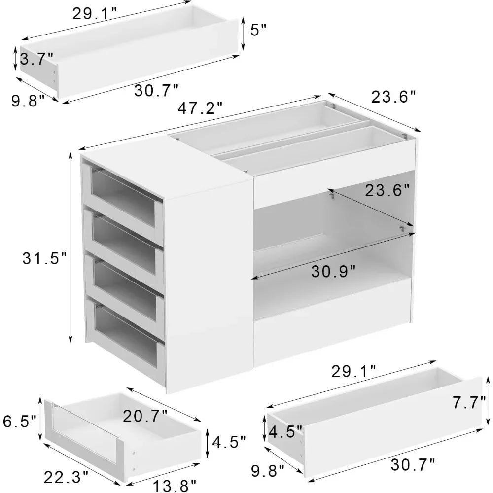 Wardrobe Armoire Bedroom Island,Closet Storage Cabinet Open Shelves for Bedroom White with Glass Top, Glass Display Shelf