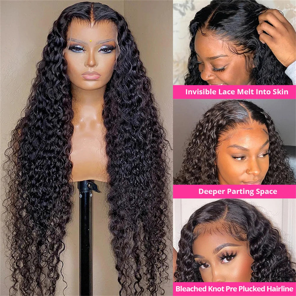 Human Hair Lace Wigs Remy Brazilian Transparent Deep Wave 13x4 Lace Frontal Wig 180% Density Cranberry Hair 13x4 Lace Front Wig