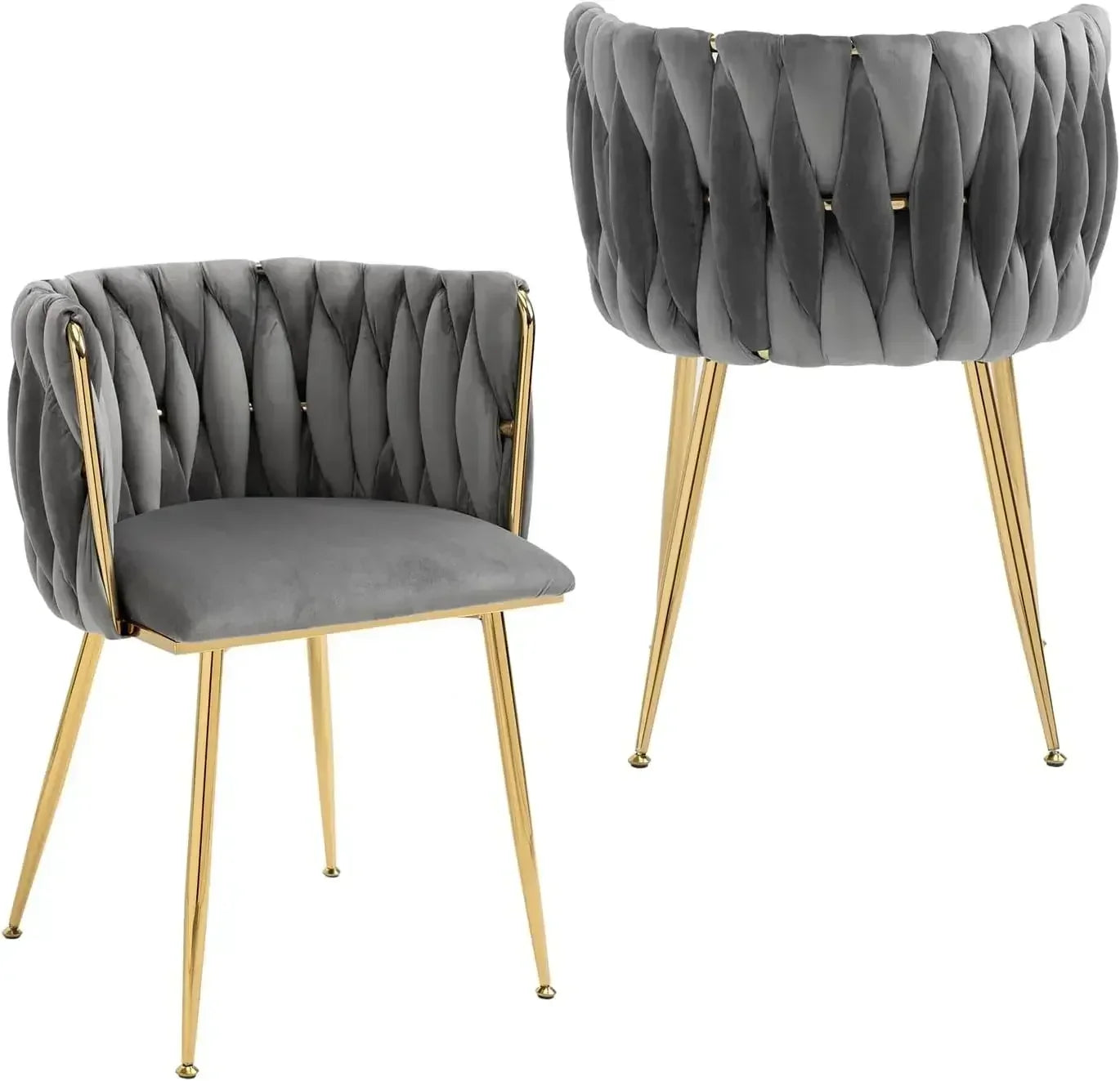 Woven Dining Chairs Set of 4,Velvet Upholstered Dining Chairs with Gold Metal Legs,Modern Accent Chairs Suitable for living room