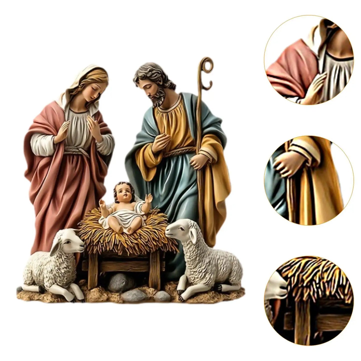 Nativity Scene Figurine Xmas Tabletop Scenes Figure Festive Desktop Decor with Base Nativity Figurines Set for Indoor Decor