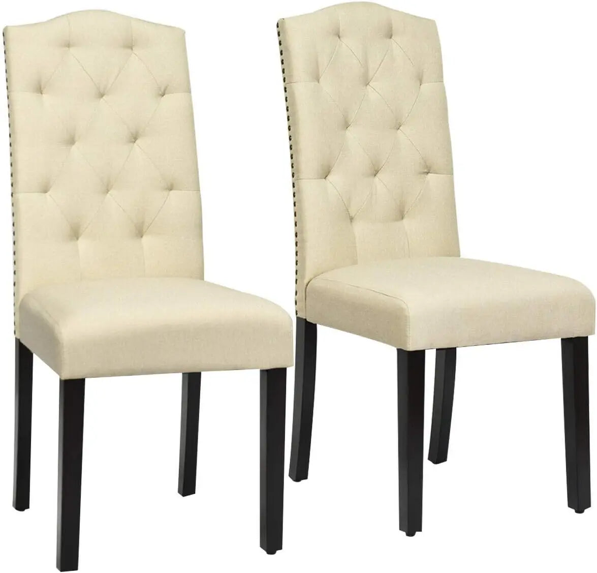 Tufted Linen Fabric Dining Chairs Set of 2 Armless Chairs with Seat and Tall Backrest for Kitchen Dining Room Free shipping