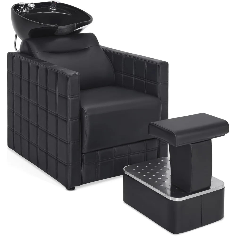 Shampoo Station Chairs, Salon Shampoos Bowl and Chair Set for Hair Stylist, Shampoo Barber Chair for Salon Spa Barbershop