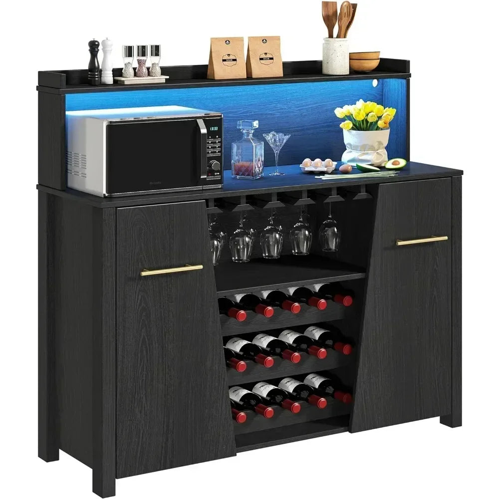 Wine Cabinets,47'' Sideboard Buffet Bar Cabinet with Wine Rack and Glass Holder, Adjustable Shelf, Wine Cabinets with LED Light