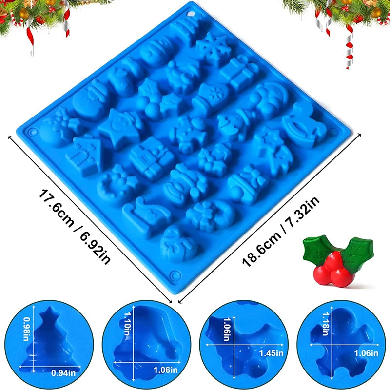 Christmas Chocolate Candy Molds, 4Pcs 100-Cavity Christmas Molds for DIY Santa Claus Snowman Chocolate Jello Gummy Baking Moulds