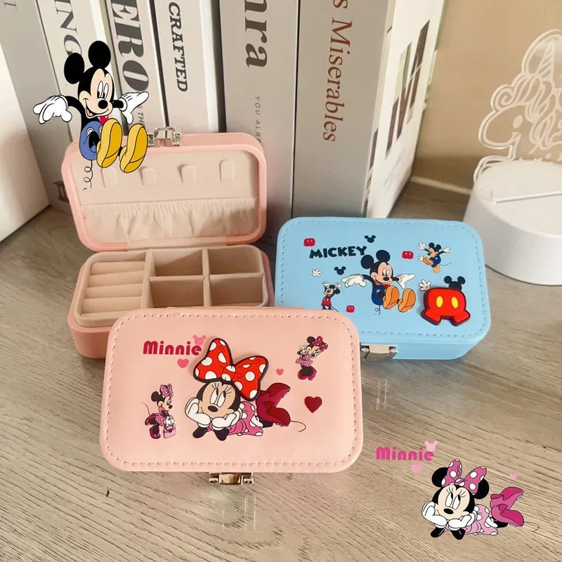 New Disney Anime Jewelry Boxes Cartoon Stitch Mickey Minnie Necklace Bracelet Ring Earring Convenient Large Capacity Storage Box