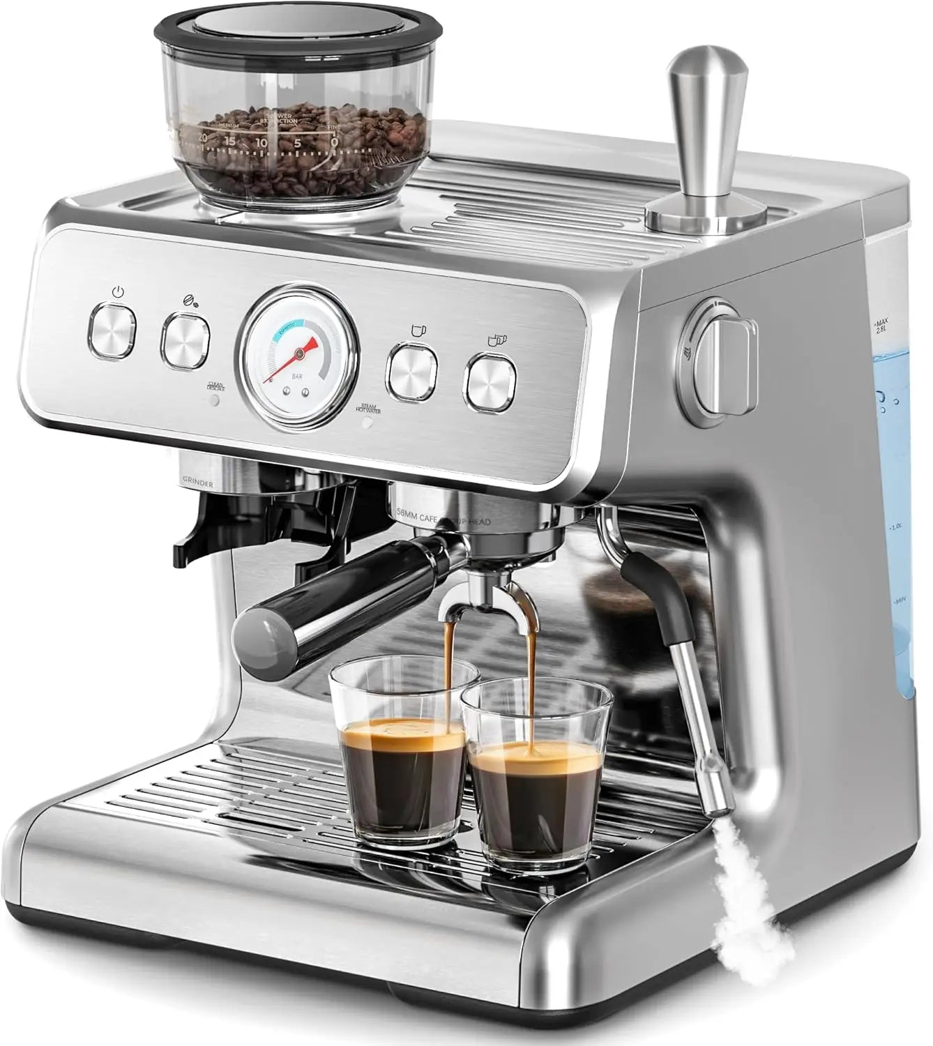 Machines with grinder, 20 Bar Professional Espresso Maker with Milk Steam Wand & Removable Water Tank for Latte and Cappuccino