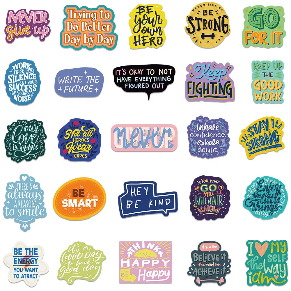 10/50Pcs Inspirational English Phrases Stickers Motivational Graffiti Decals DIY Diary Phone Laptop Luggage Skateboard Sticker