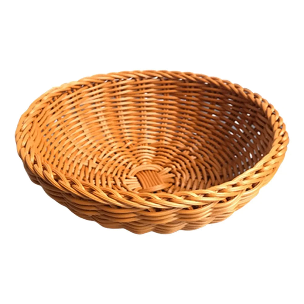 1 PCS Round Simulation Rattan Fruit Storage Basket PP Family Small Objects Storage Basket Bread Basket