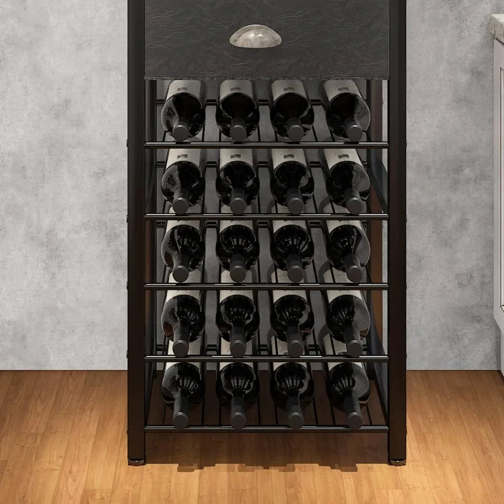 Wine Rack Freestanding Floor, Bar Cabinet for Liquor and Glasses, 4-Tier bar Cabinet with Tabletop, Glass Holder, Wine Storage