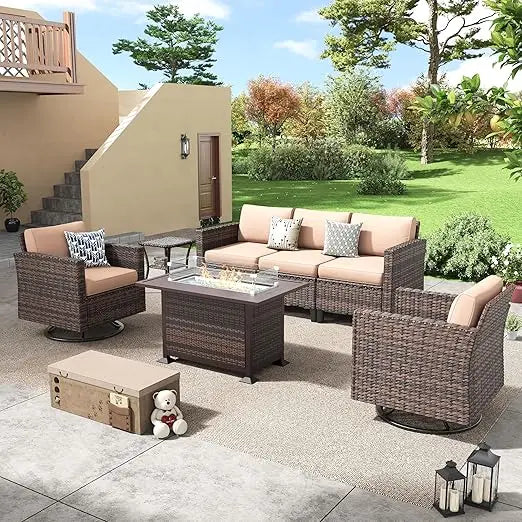 Outdoor Furniture Set, Outdoor Furnitures Sectional Sofa with Swivel Chairs, for Balcony Backyard, Garden Furniture Sets