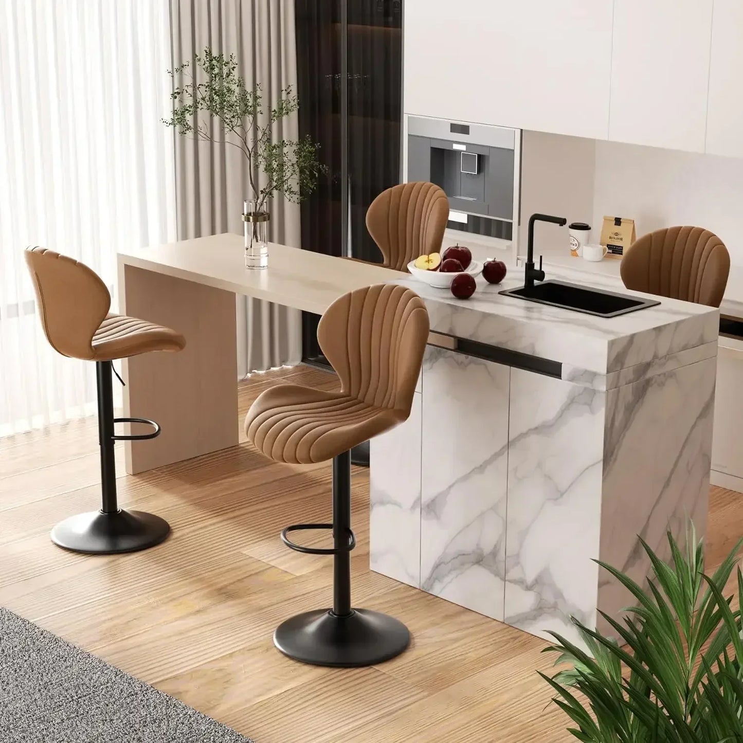 Bar Stools Set of 4 Modern Swivel Bar Chairs, Barstools Counter Height with High Backrest, Easy 3-5 Minute Assembly Bar Stools