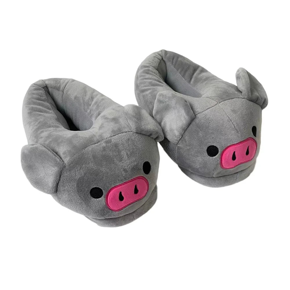 Cute Pig Winter New Women Slipper Heel Cover Warm Slippers Soft Fur Indoor Comfortable Fluffy Home Slides Girls Cartoon Footwear