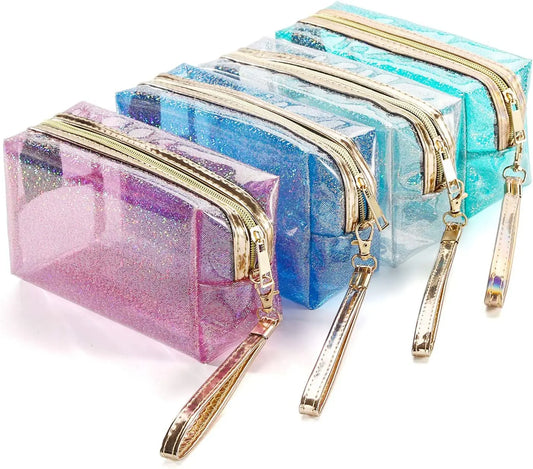 Waterproof Cosmetic Bags PVC Transparent Zippered Storage Bag with Handle Strap Portable Clear Makeup Bag Pouch for Bathroom