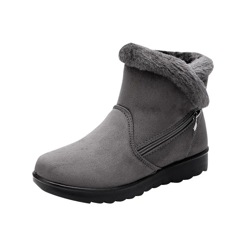 WOIZGIC Women Female Ladies Old Mother Snow Shoes Boots Platform Woollen Cloth Zipper Winter Plush Warm round toe