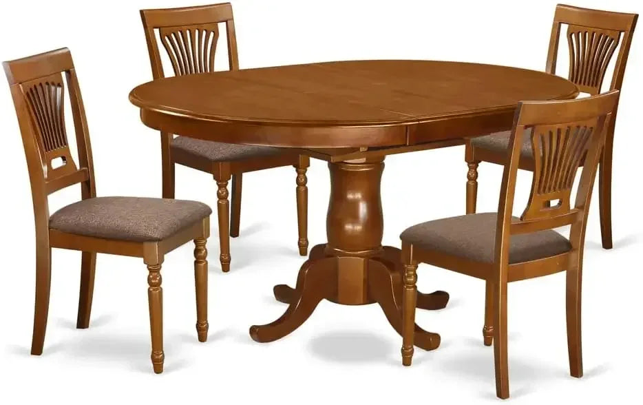 Dining Room Furniture Set 7 Piece Consist of an Oval Kitchen Table with Butterfly Leaf and 6 Linen Fabric Upholstered Chairs