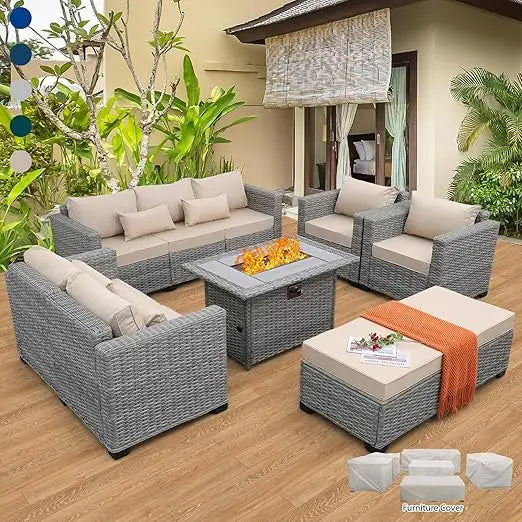 7-Piece Outdoor Furniture Sets, Patio Furnitures Set with Non-Slip Cushions Waterproof Covers, Garden Furniture Sets