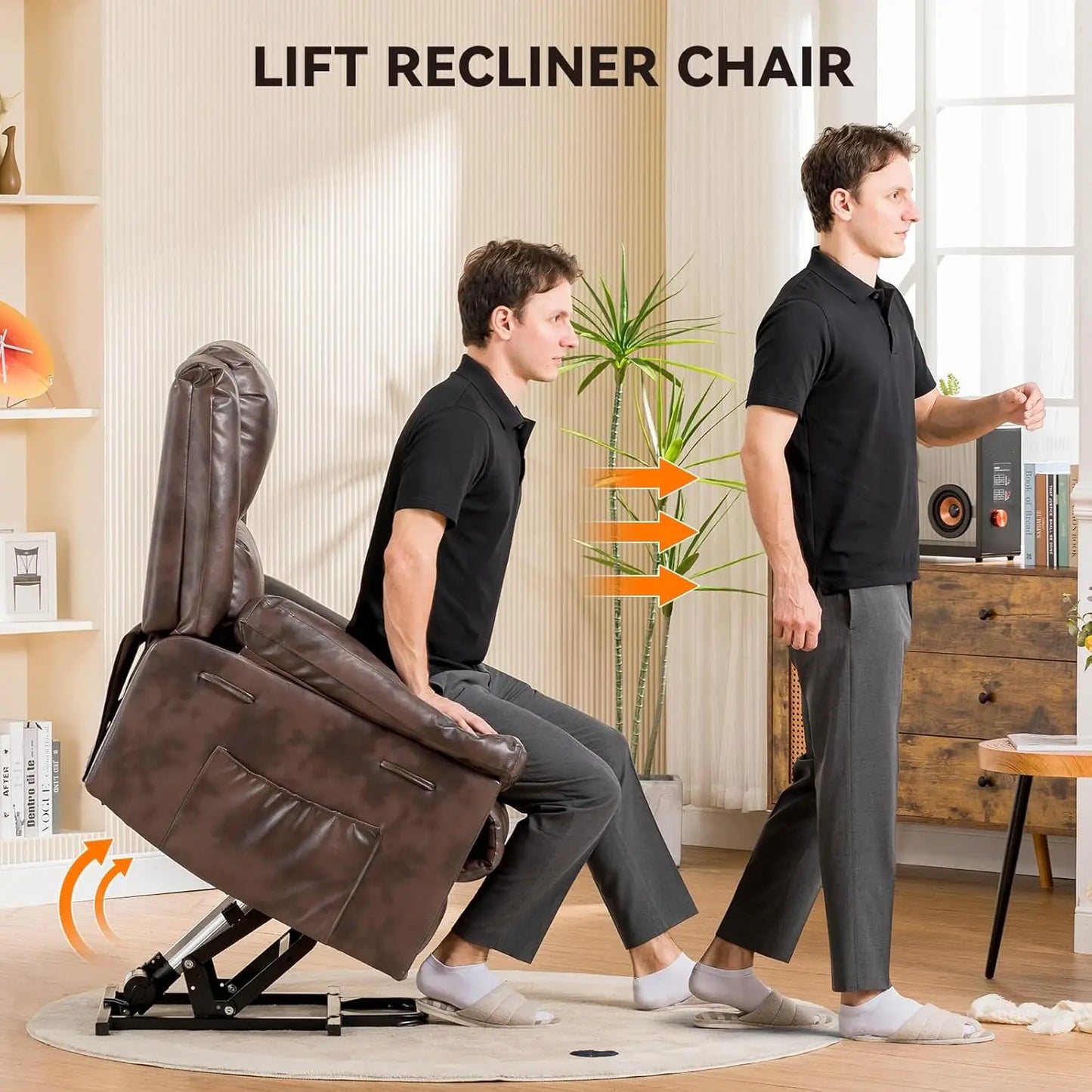 Recliner for Elderly, Lift Chair with Heat and  Recliner Sofa with Timing Function 2 Side Pockets and Infinite