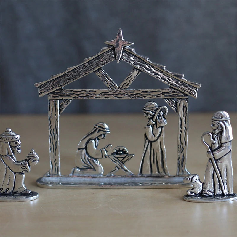 7Pcs/set Basic Spirit Nativity Set Iron Handcrafted Figurine Gift Box Home Decorative Christmas Ornaments Gifts