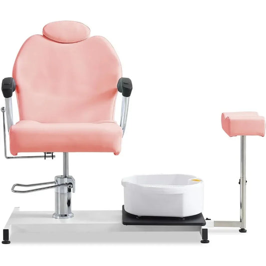 Reclining Portable Pedicure chair with Stool, Hydraulic Height Adjustable 360 Swivel Portable Pedicure chair