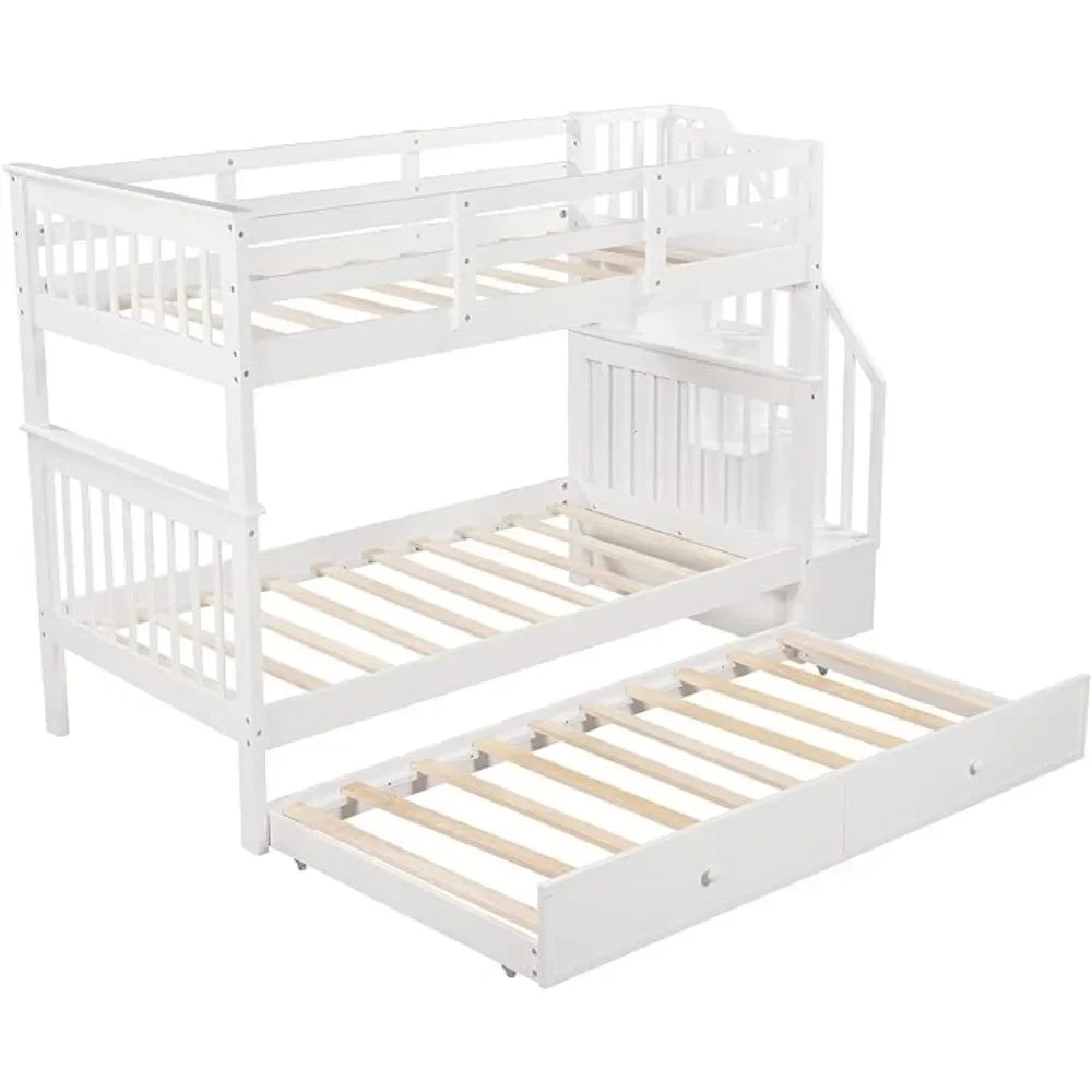 Twin Over Twin Wood Bunk Bed with Drawers and Staircase,Convertible Bunk, Twin Over Full Bunk Bed with Storage Cabinet