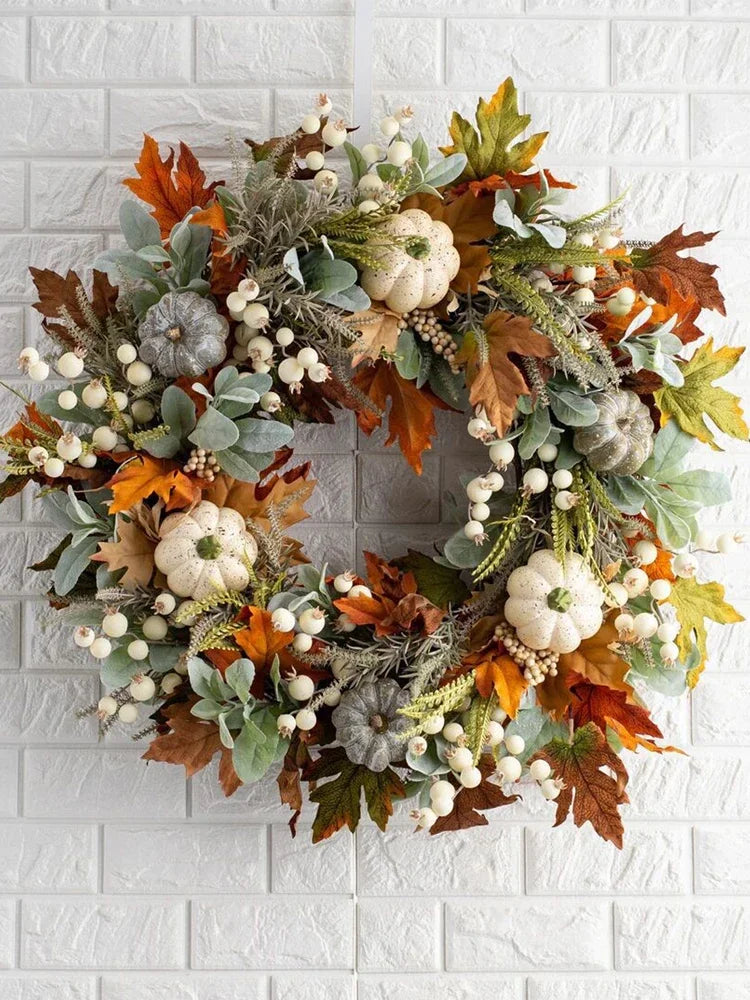 40cm Simulation Autumn Maple Leaf Wreath Artificial Floral Pendant Door Trim Wall Decor For Halloween Thanksgiving Christmas