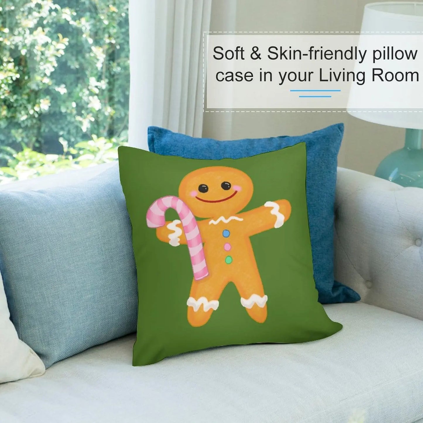 Gingerbread Man (Green Background) Throw Pillow Pillowcases Bed Cushions Decorative pillowcase pillow