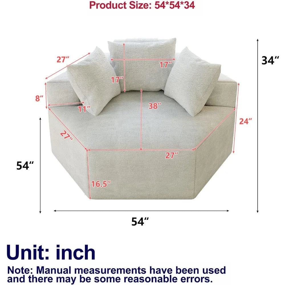 Single Sofa, Oversized Chaise Lounge, Fluffy Modern Sleeper Chair for Living Room Wide Armrest Lounge Chair Armchair with Pillow