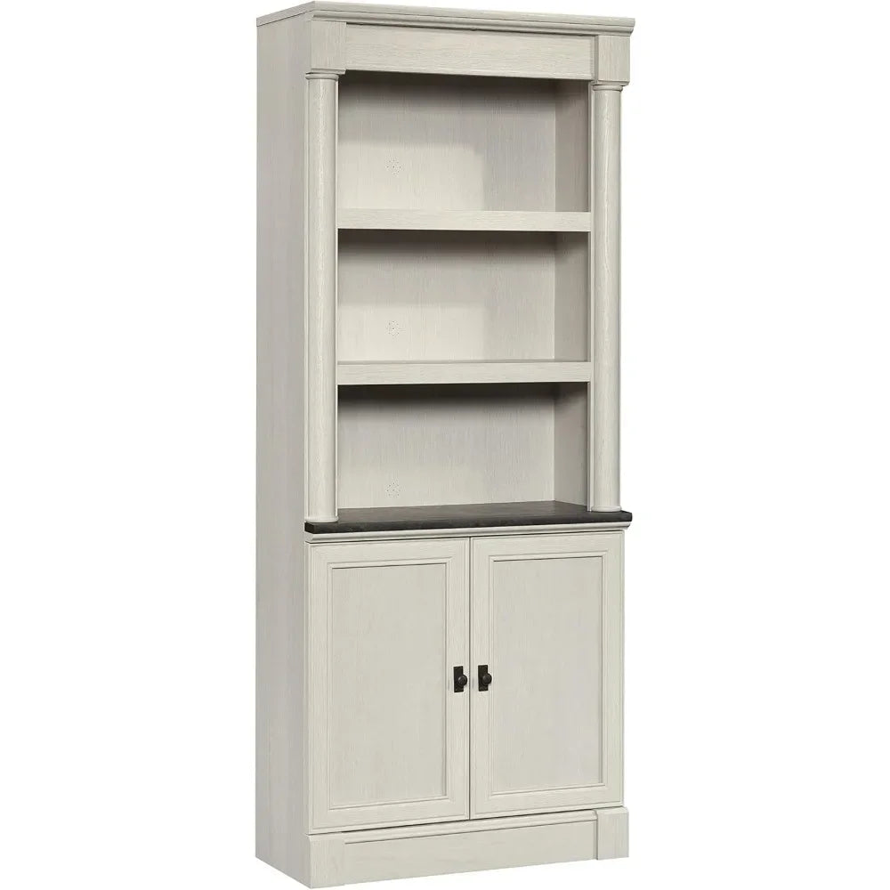 Sauder Palladia Book Shelf, Bookshelf with Storage, Library Bookcase with Doors and Adjustable Shelves, in Glacier Oak Finish