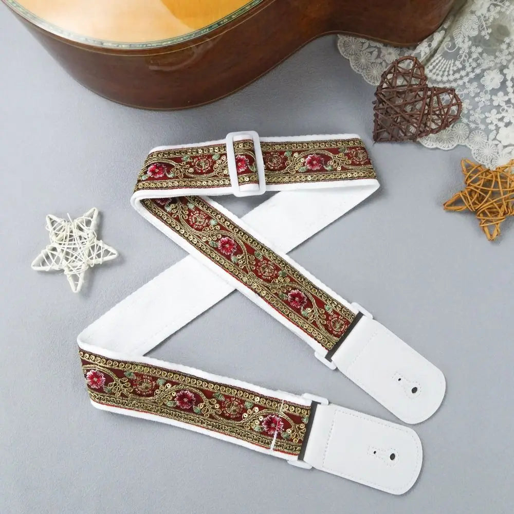 Vintage Guitar Strap Embroidered Printed Adjustable Electric Guitar Belts Ethnic Style High Quality Shoulder Belt Ukulele