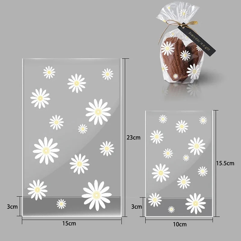 50Pcs Daisy Candy Cookie Bags Clear Biscuit Baking Packing Bag Birthday Party DIY Gift Wrapping Christmas Wedding Decor Supplies