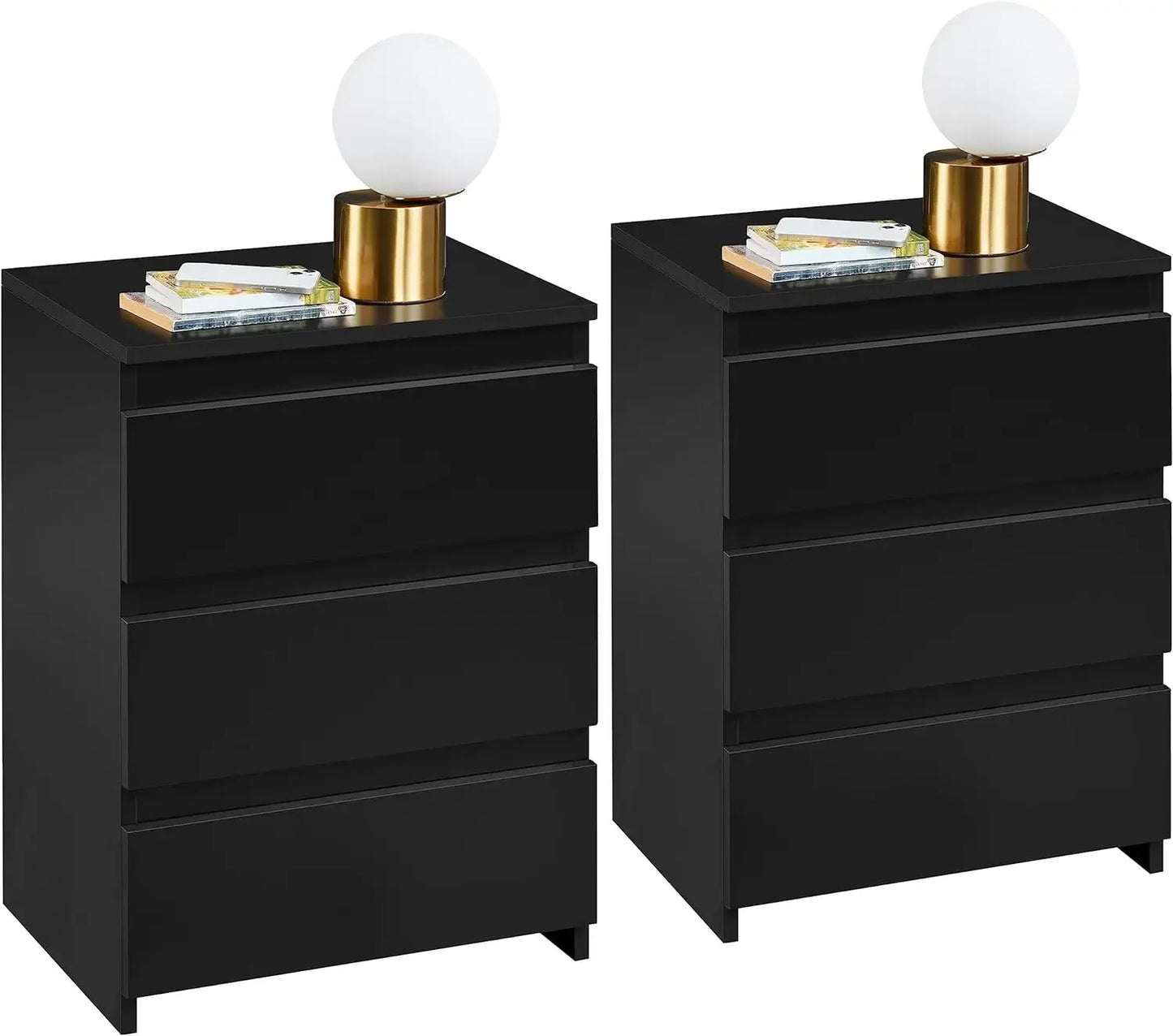 Wood Nightstands Set of 2, Bedside Tables with 3 Drawers, Cabinet Units Accent Tables with Storage Space for Bedroom, Black