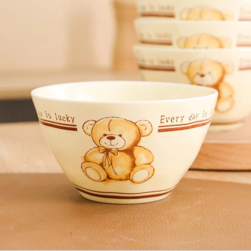 Household Bear Tableware Set Children's Cartoon Rice Bowl Staple Noodle Soup Pot Dinner Steak Plate Dinner Table Soup Tureen