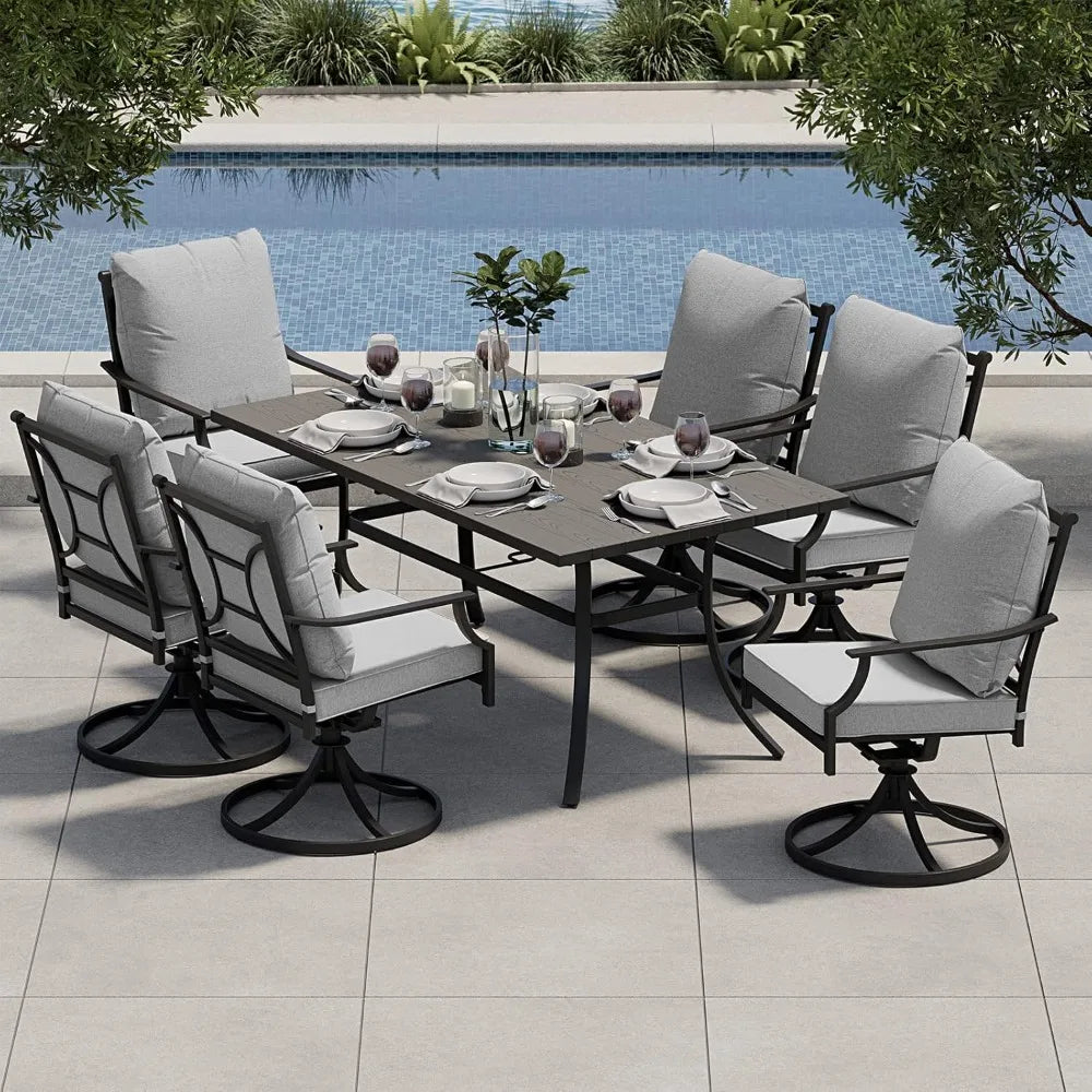 7-Piece Patio Dining Set, E-Coated Outdoor Dinings Set Swivel Patio Dining Chairs with Olefin Cushions,Outdoor Dining Sets