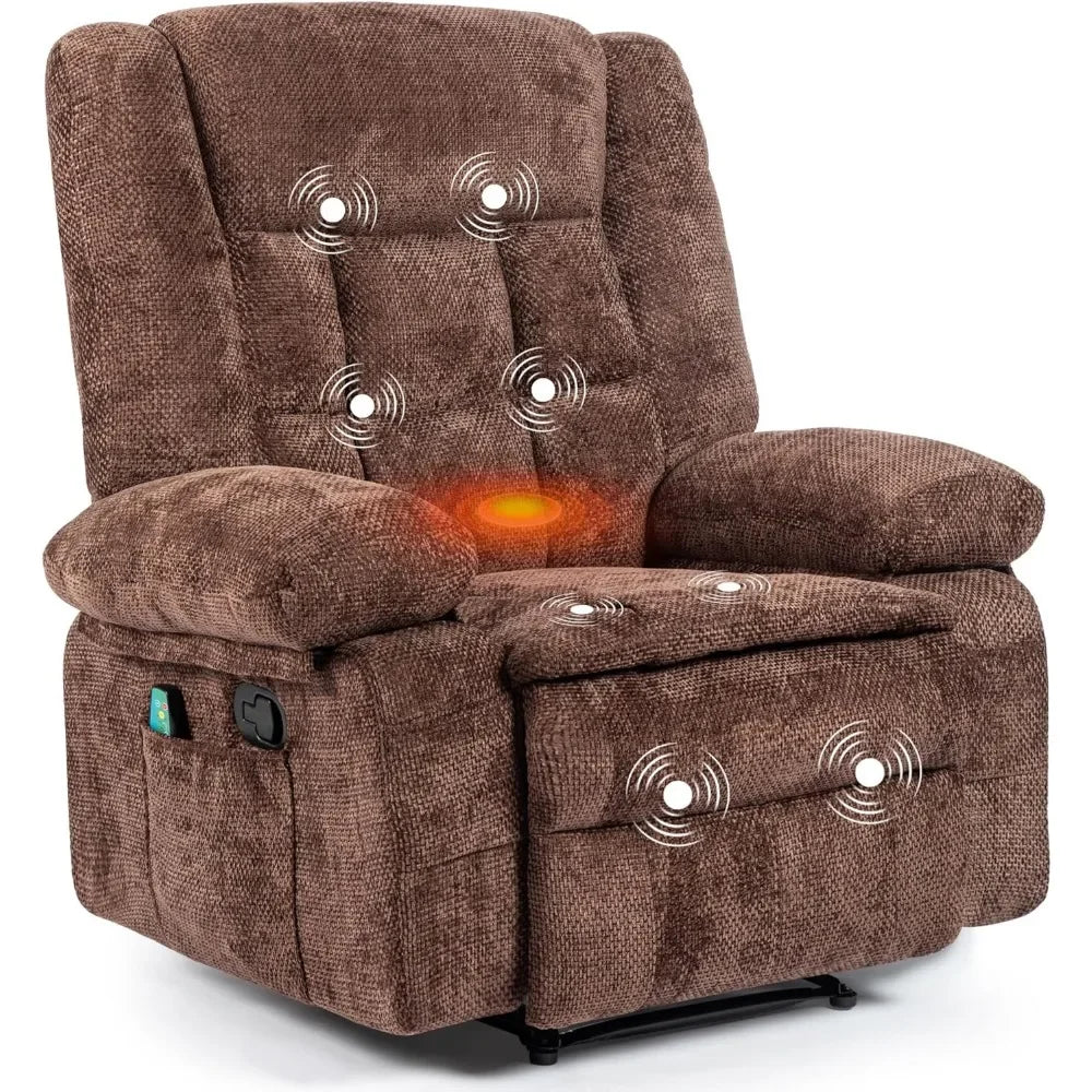 Recliner Chair for Adults with Massage and Heat, Breathable Fabric Reclining Chair with Side Pockets,  Brown,Living Room Chairs