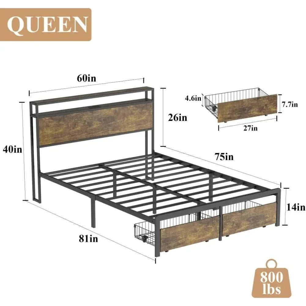 Full Bed Frame with Storage,Bed frame with storage space Suitable for bedrooms, free shipping