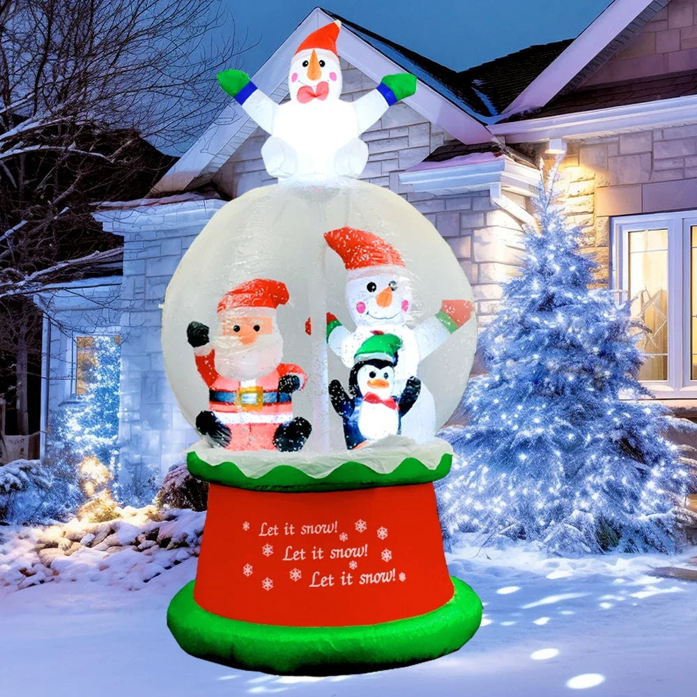 Inflatable Christmas Snow Globe with LED Light Blow Up Santa Penguin Snowman in Snowing Globe Outdoor Yard Xmas Party Decoration