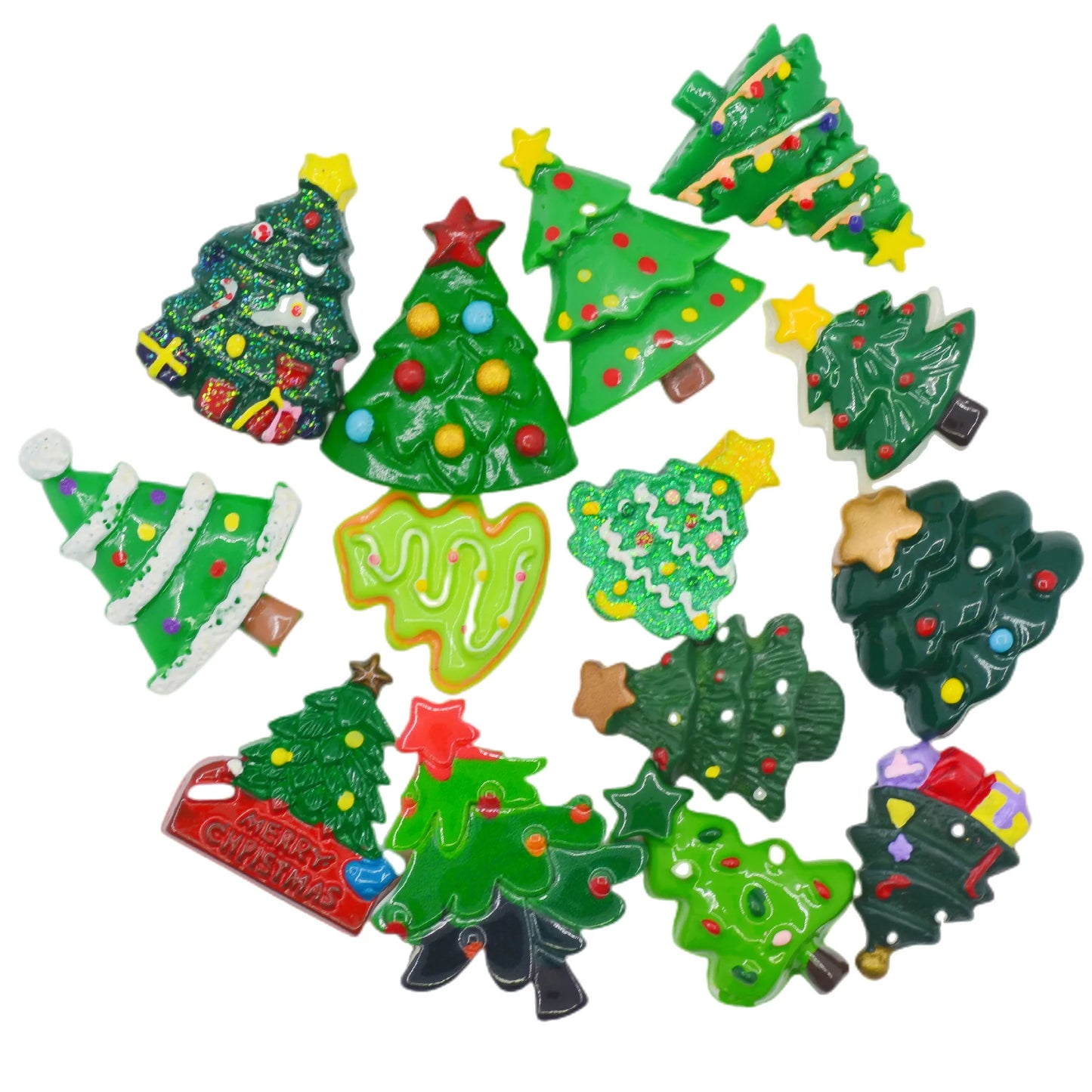 Resin Flatback Christmas Tree Cabochons, Scrapbooking Embellishment Materials, Christmas Decoration Crafts, DIY Supplies