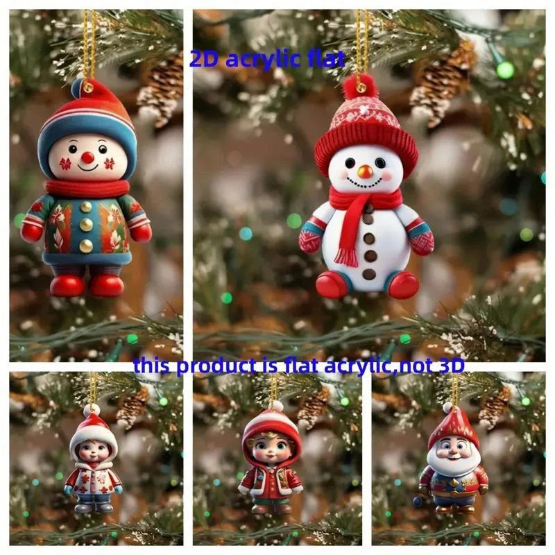 2D Acrylic Cartoon Fawn Christmas Tree Pendant Christmas Cartoon Cute Christmas Hat Fawn Ceramic Decorations