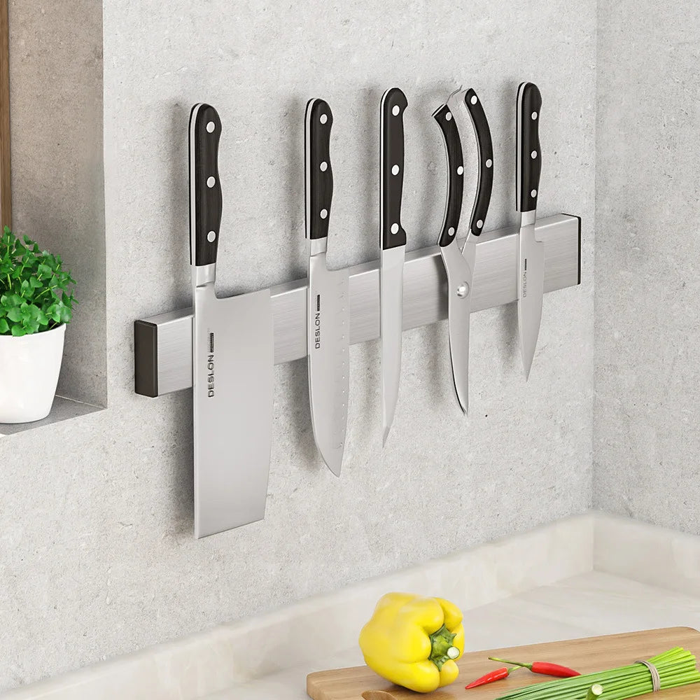 Stainless Steel Multipurpose Magnetic Knife Holder Strong Magnet Rack Organizer For Wall Kitchen Accessories No Drill Hot Sale