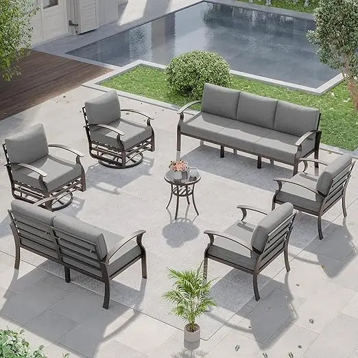 Aluminum Patio Furniture Set, W/Swivel Rocking Chairs Patio Sectional Sofa , 9-Seat Modern Metal Outdoor Conversation Sets