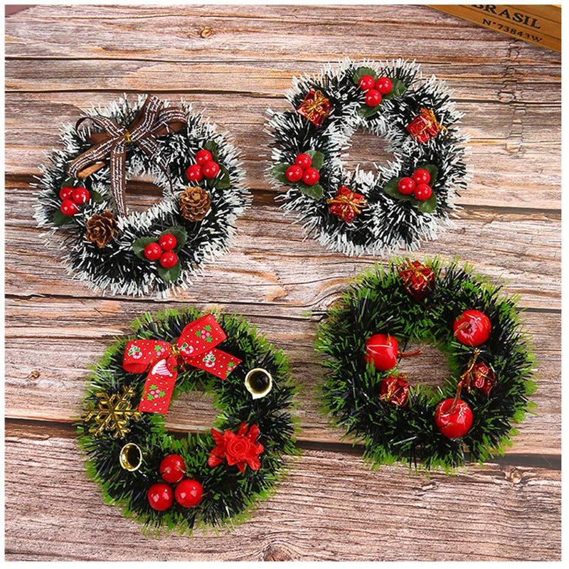 12cm Christmas Decoration Wreath Flower Vine Ring Christmas Tree Pendant Mini Flower Ring Christmas Decor 2024 New Year Decor