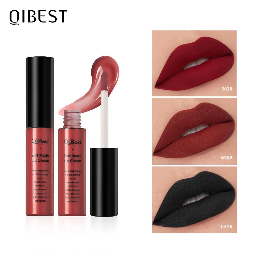 QIBEST Matte Lip Gloss Lip Makeup 34 Colors Velet Nude Waterproof Lipgloss Matte Lipstick Liquid Lipstick Long lasting Lip Tint