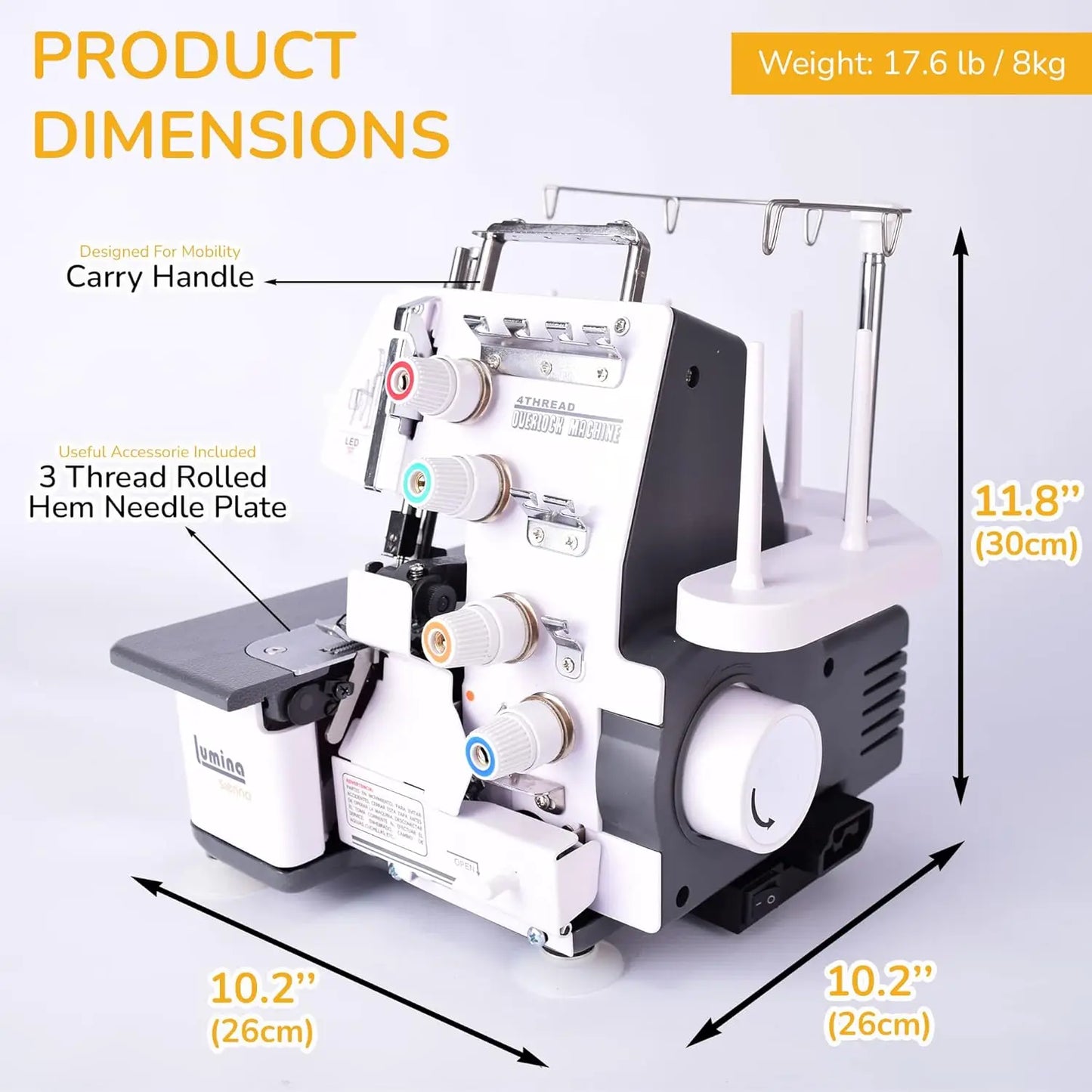 Sewing Machine - Industrial Grade & Overlock Machines with Durable Metal Frame, 3-4 Thread Capability - Overlocker Sewing