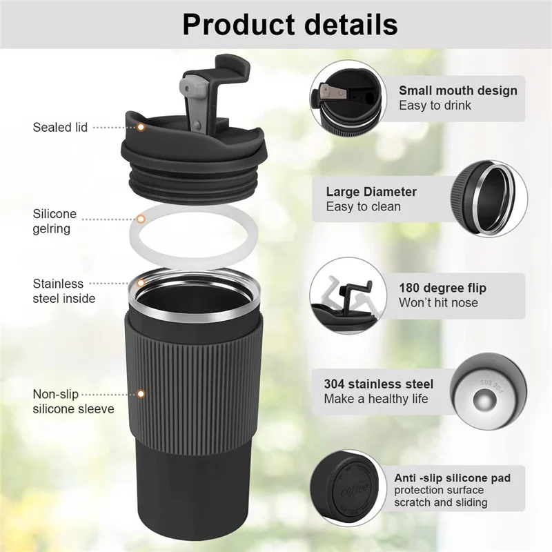 Thermal Mug, 450Ml Coffee Mug, Stainless Steel Travel Mug, Double-Walled Insulated, Car Coffee Mug for Tea