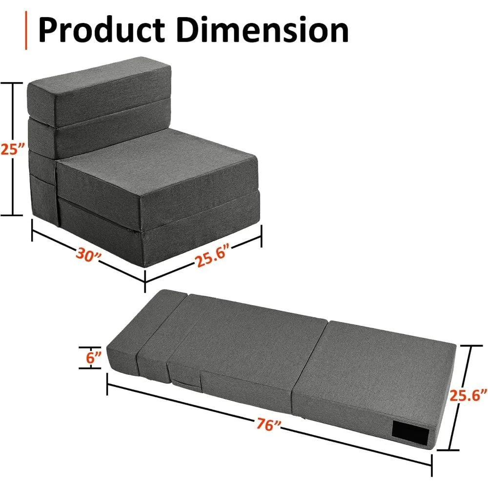 Single Size Folding Lazy Sofa Bed-Convertible Floor sofa with Two Large Pocket Lounge Chaise-Memory Foam Floor mattress Foldable