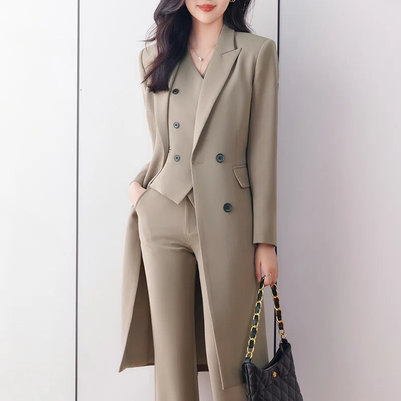 High end khaki color mid length trench coat for women's 2023 autumn/winter new commuting temperament trench coat suit for women'