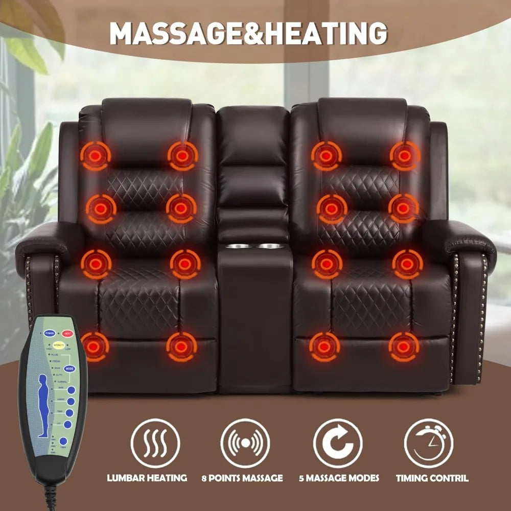 Large Massage Recliner Loveseat with Lumbar Heating, PU Leather Reclining Sofa Chairs, Ergonomic Living RoomChairs with Recliner